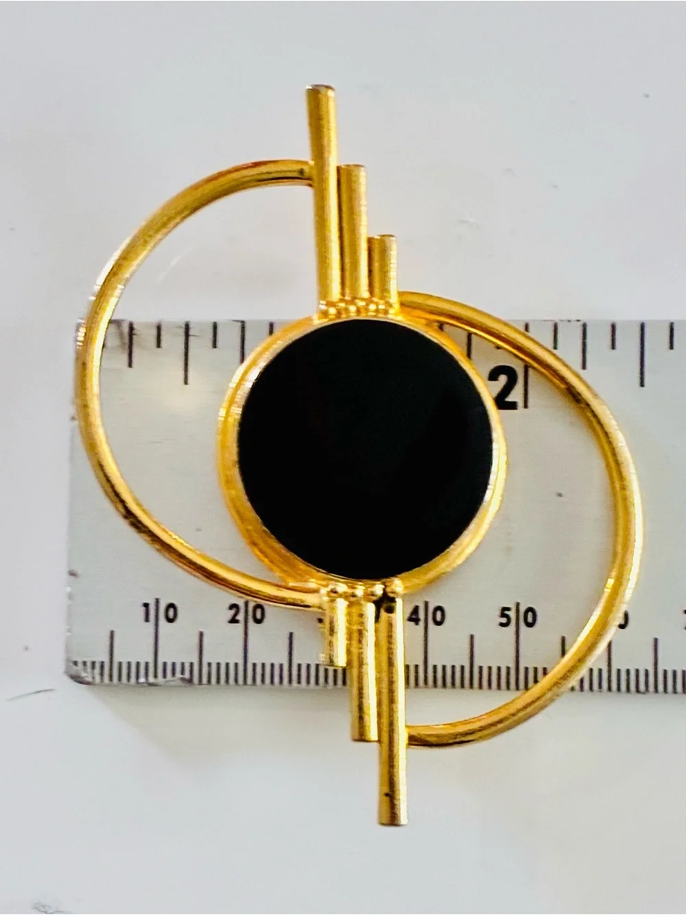 Bold Ambiguous Gold-Tone Circular Pin with Black Enamel Center Everyday Elegant